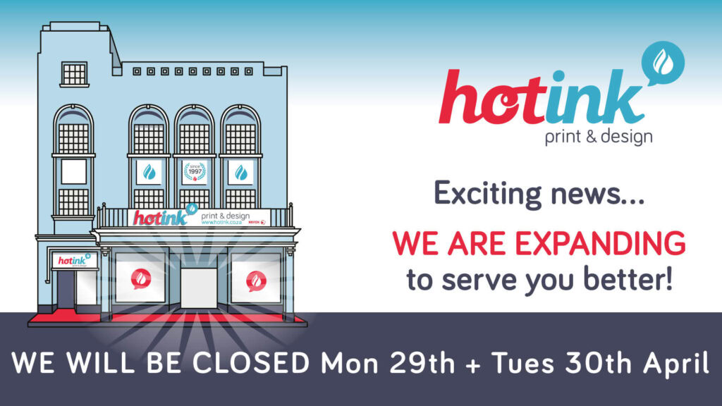 High-quality printing and design services at Hot Ink store in South Africa, expanding to serve custo.