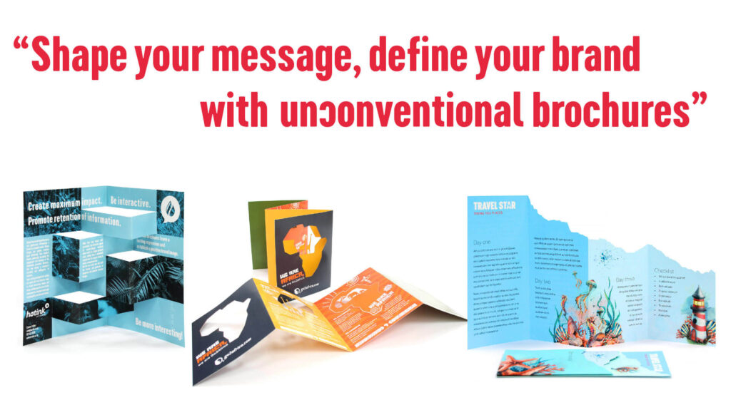 Hot Ink logo with vibrant brochure designs showcasing creative print solutions.