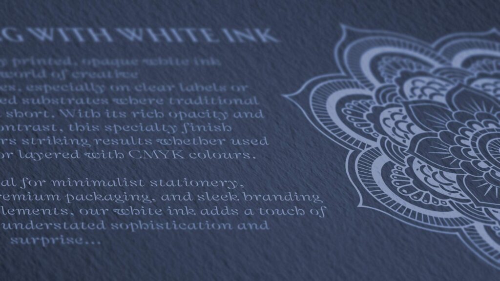 dark paper with white ink print