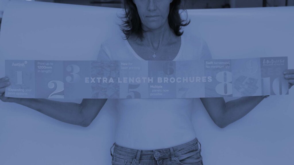 person holding an extra wide brochure