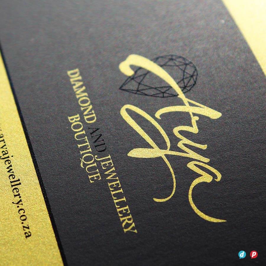 Hot Ink logo with diamond graphic, elegant gold script, and black background for luxury branding.