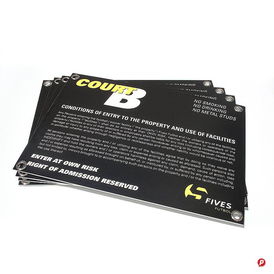 Black and yellow football stadium entry sign with safety instructions and conditions.